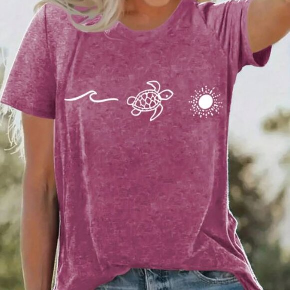 Tops - Turtle Printed Short Sleeve T-Shirt